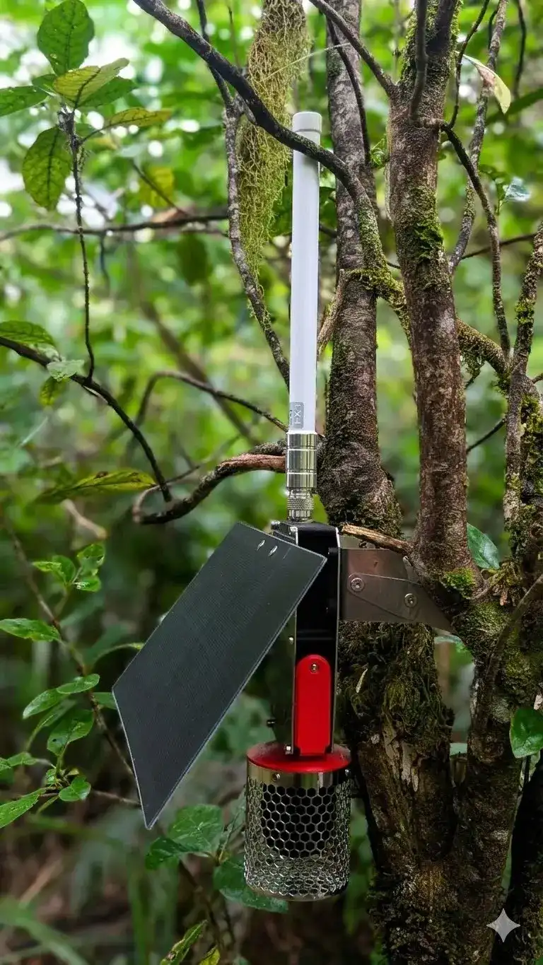 Hark device mounted in remote forest